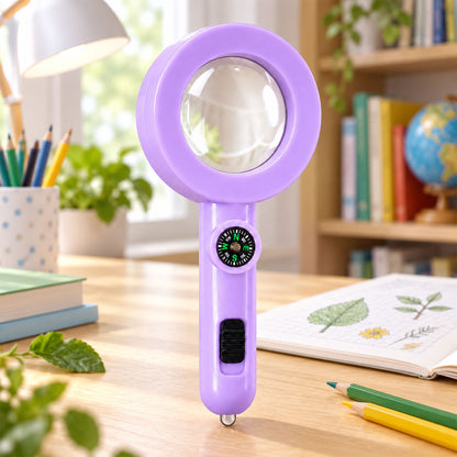 Handheld Magnifying Glass with LED Light and Compass for Nature Exploration (1 Pc)