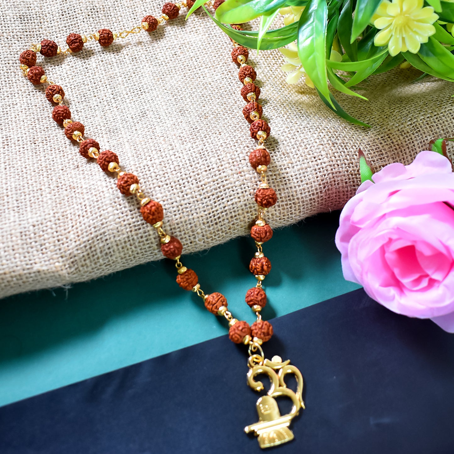 Om Pendant with Rudraksha and Shivling: Divine Protection and Blessings