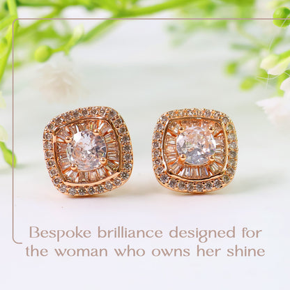 Stylish Square Design CZ Stone Stud Earrings for Women