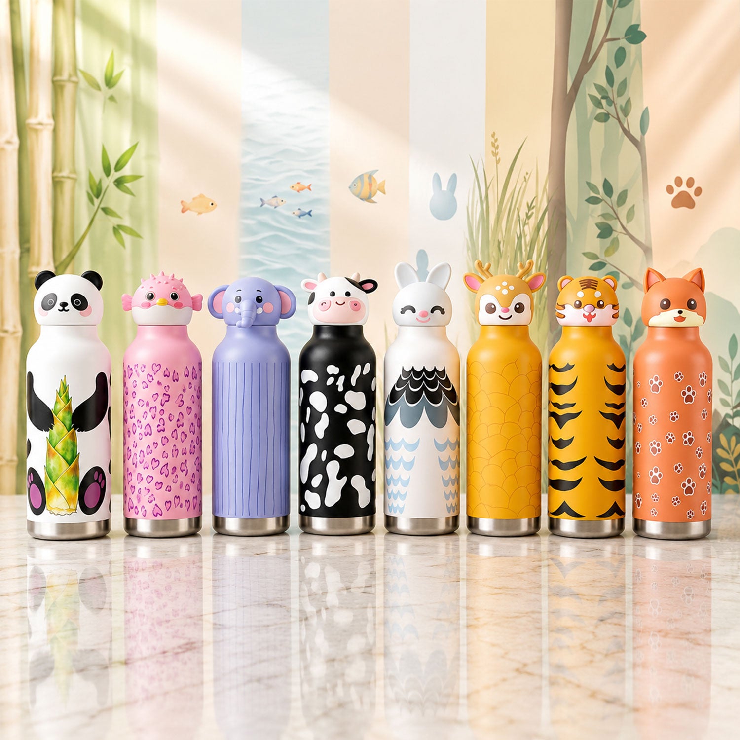 Kids Stainless Steel Vacuum Water Bottle with Straw (1 Pc 450ML, Mix Design)