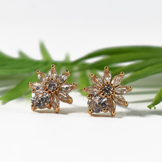 Charming Floral Design CZ Stone Stud Earrings for Women