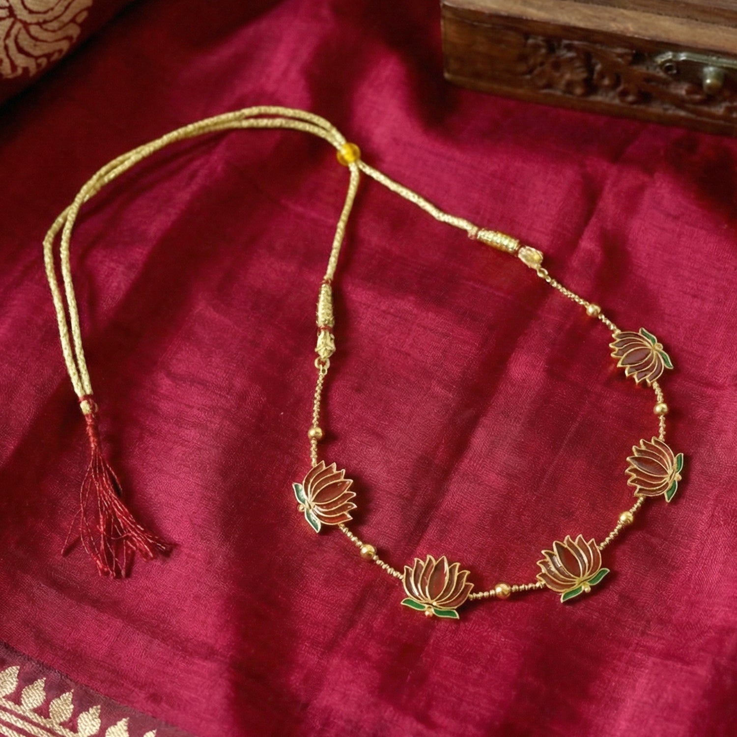 Lotus Design Necklace with Stud Earrings – Traditional Festive Set