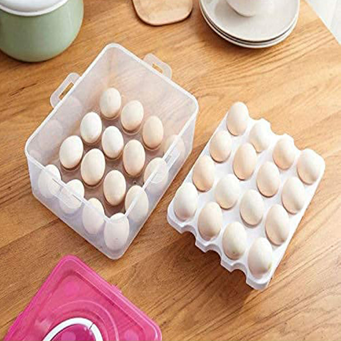 2Layer, 32 Grid Egg Tray with Lid Egg Carrier Holder for Refrigerator, Camping Food Storage Container with Handle (1 Pc )