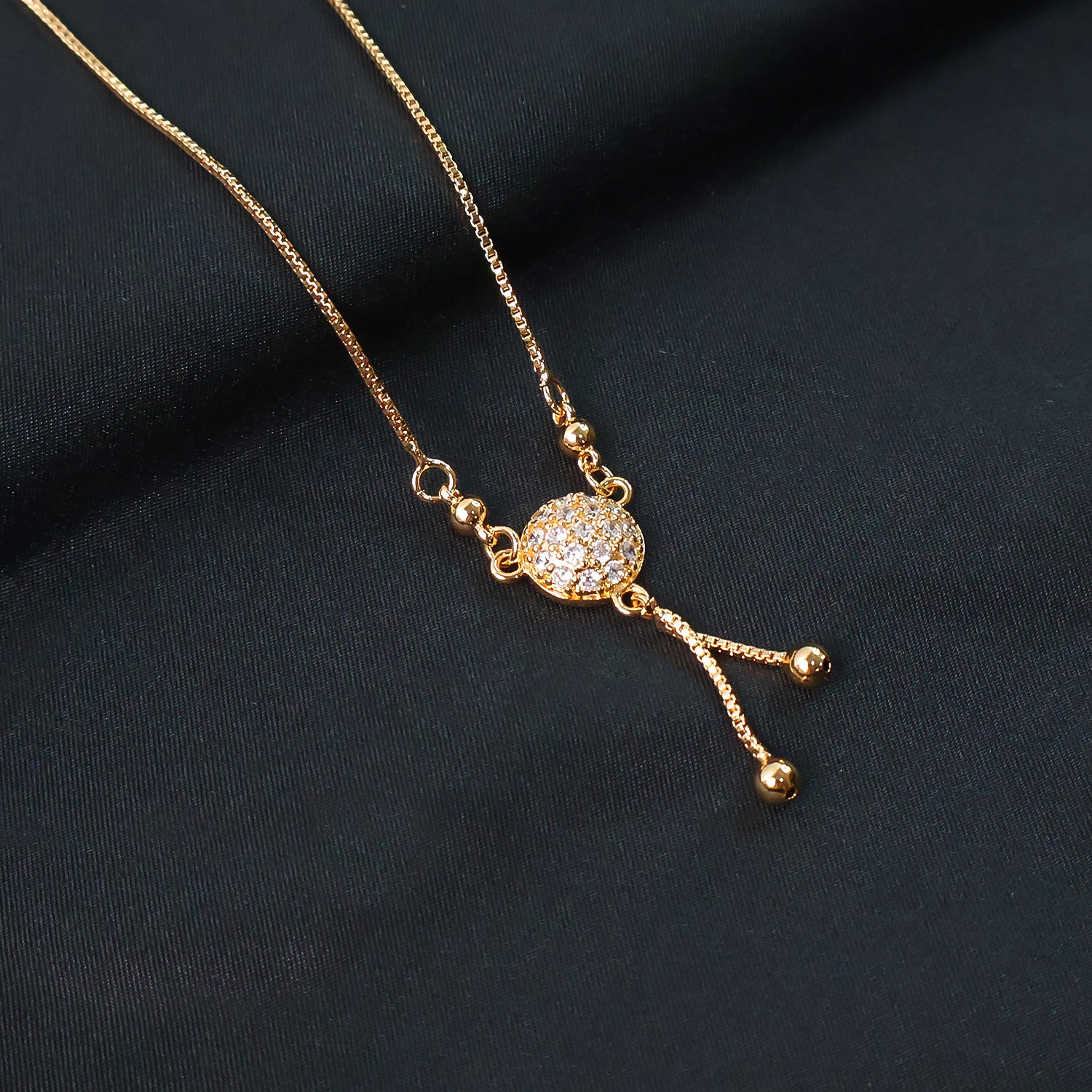 Elegant Gold-Plated Round Pendant Necklace with Dual Hanging Chains for Women