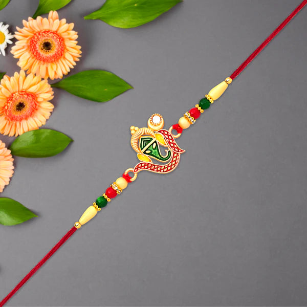 Handcrafted Ganesha Rakhi showcasing its overall design and festive appeal.
