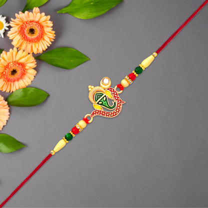 Handcrafted Ganesha Rakhi showcasing its overall design and festive appeal.