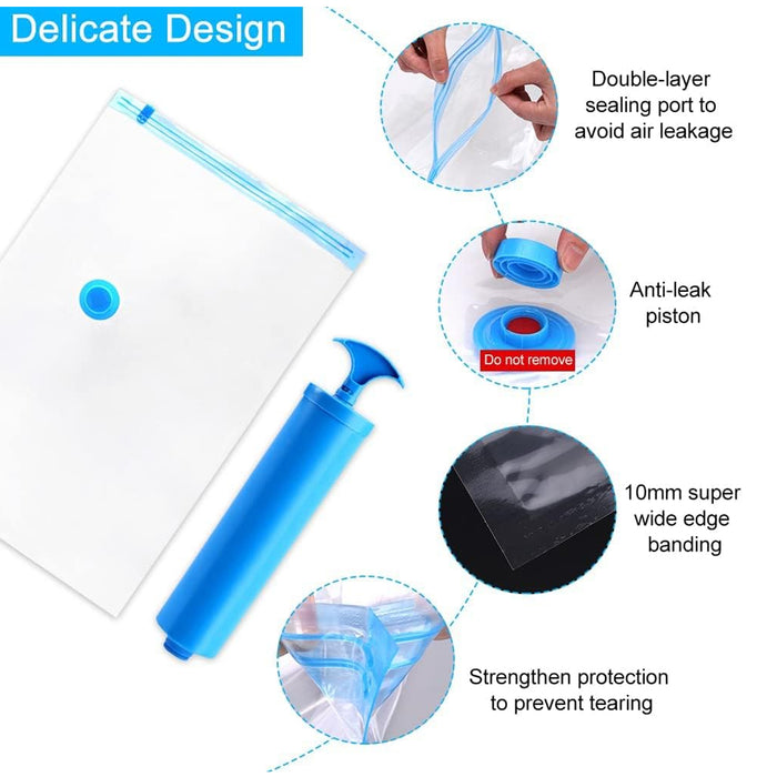 Vacuum Storage Bags with Suction Pump & Shirt clips - Vacuum Bags - Big Capacity Vacuum Seal Bags for Travel Clothes Blankets Pillows, Compression Bags | Space Saver Vacuum Storage Bags (5 Pcs Set)