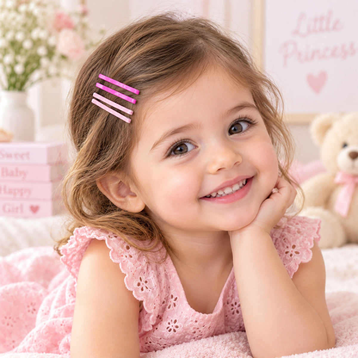 Pink Ombre Metal Bobby Pins Set for Girls and Kids (20 Pc)