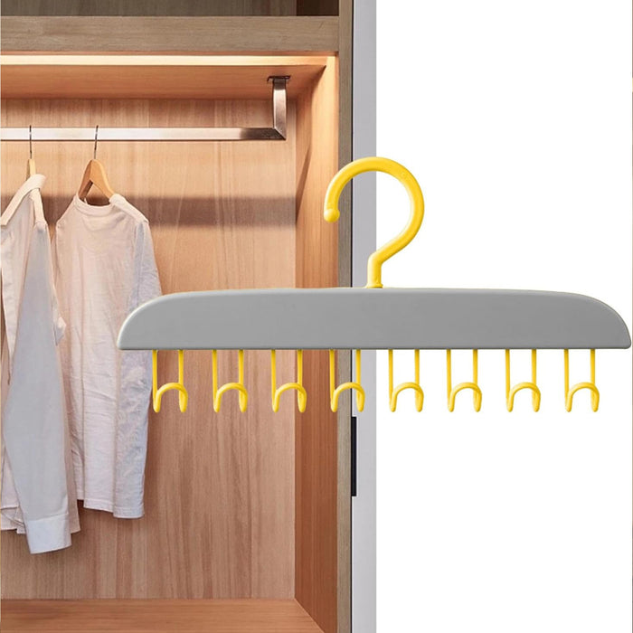 8745 Plastic Organizer Hanger 360 Degree Rotatable Clothes Multifunctional with 8 Hooks Heavy Duty Clothing Tank Top Belt Towel Drying Rack Holder (1 pc)