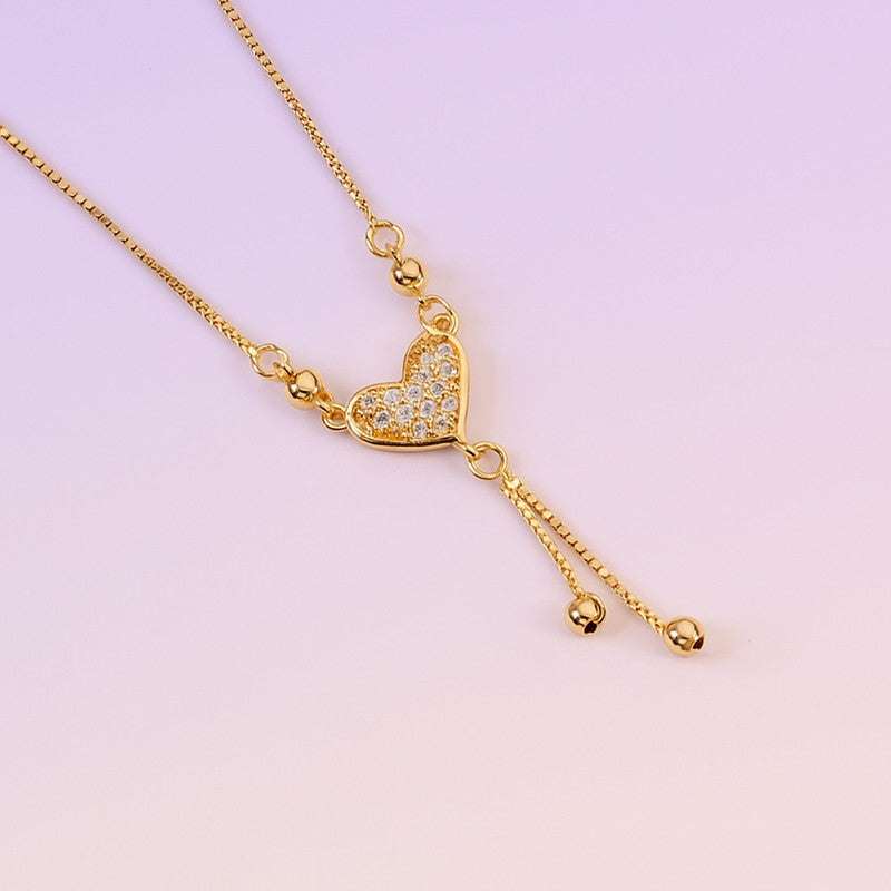 Sparkling Heart Drop Pendant Necklace – Gold-Plated Chain for Women