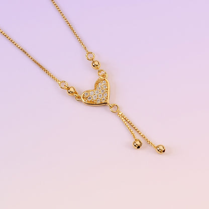 Sparkling Heart Drop Pendant Necklace – Gold-Plated Chain for Women