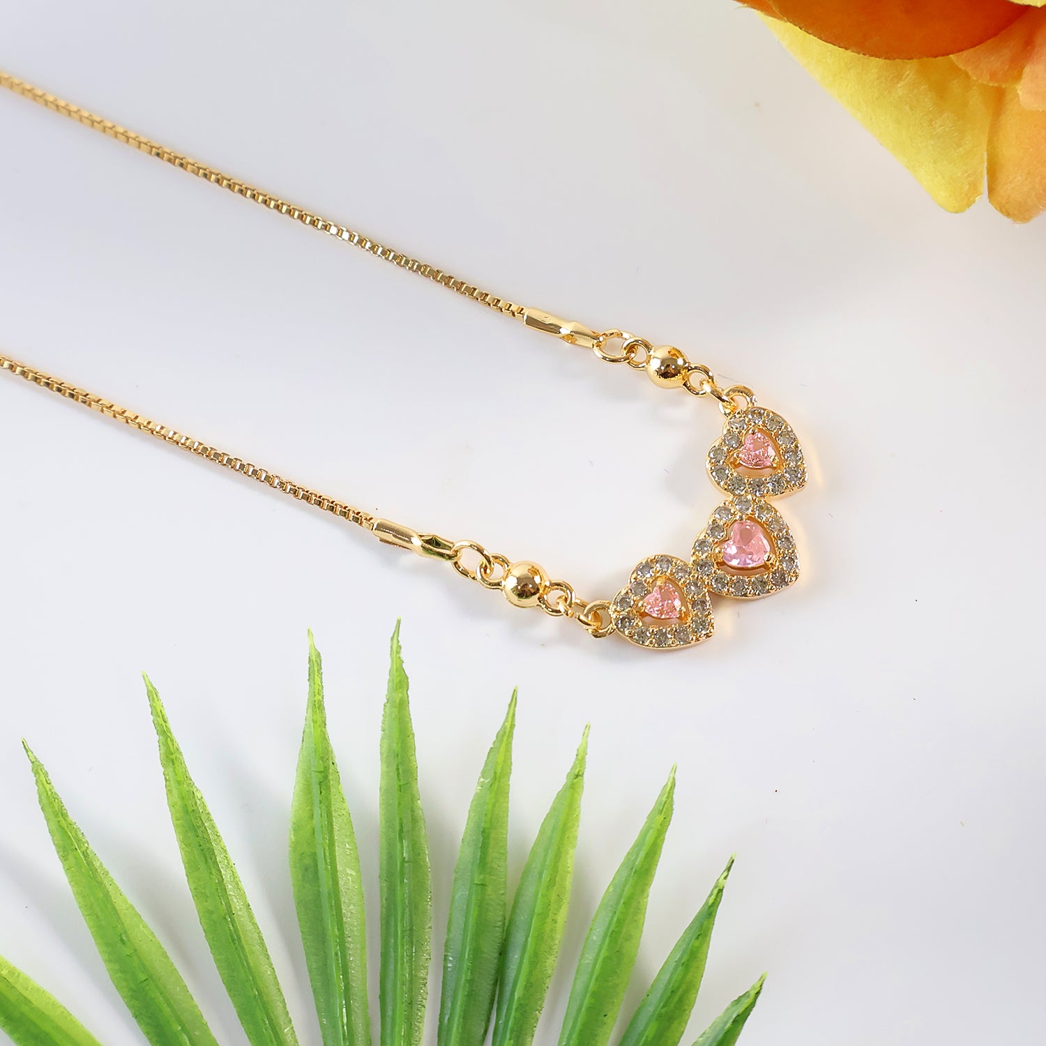 Romantic Triple Heart Gold-Plated Pendant Necklace for Women