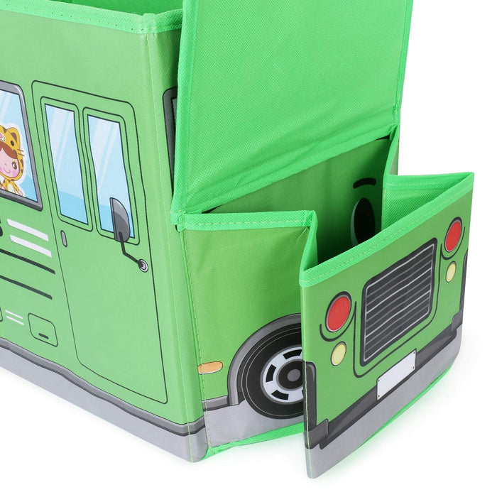 4300 Foldable Bus Shape Toy Box Storage with Lid for Storage of Toys Basket Useful as Toy Organizer mountable Racks Surface Multipurpose Basket for Kids Wardrobe Cabinet Wood with Cloth Cover For Home Decor Books, Game, Baby Cloth (Mix Color & Design )