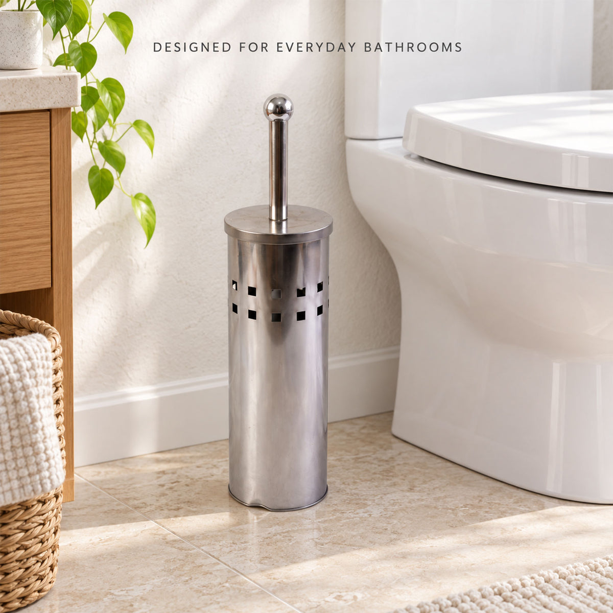 Stainless Steel Toilet Brush with Holder, Toilet Cleaning Brush Stand (1 Set)