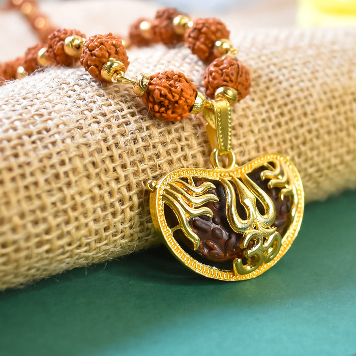 Om Pendant with Rudraksha and Trishul: Divine Protection and Blessings