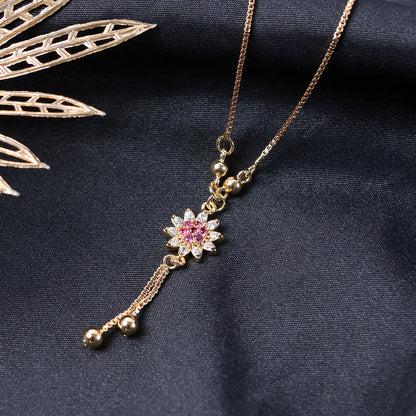 Elegant Floral Drop Pendant Necklace for Women – Gold-Plated with Sparkling Stones