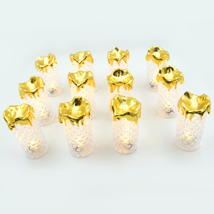 8441 Gold Flameless Candles LED Light Flameless and Smokeless Decorative, Candles Led Tea Light Candle Perfect for Gifting, Home, Diwali,Wedding, Christmas, Crystal Candle Lights, Table Decorations (12 Pc MOQ)
