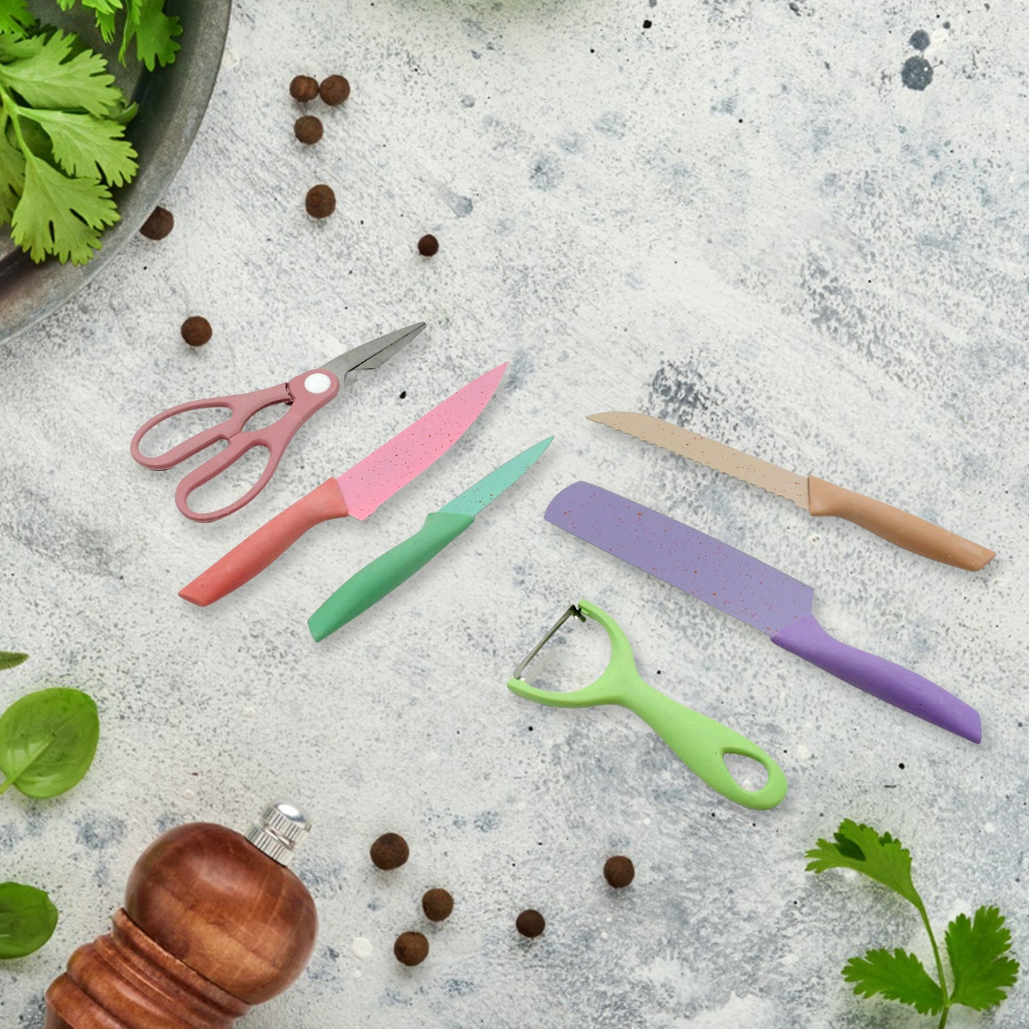 Corrugated 6 Pc Kitchen Knife Set – Professional Knives with Storage Box