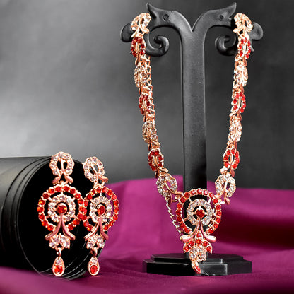 Red & White Diamond Necklace with Earring Set