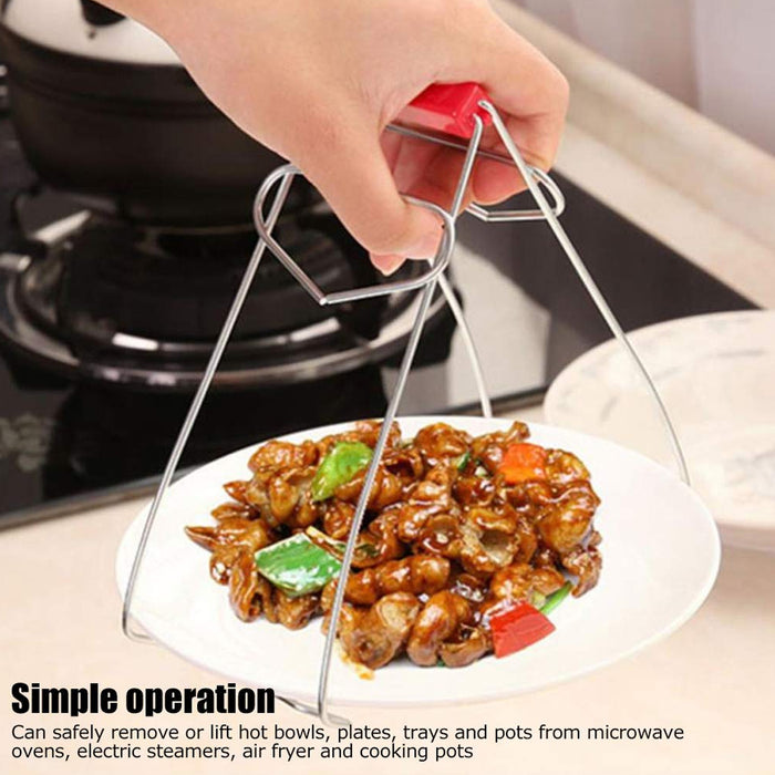 Kitchen Tongs Stainless Steel Pot Pan Gripper Clip Red Handle Take Bowl Clip Gripper Multi-Purpose Bowl Kitchen Accessories Kitchen Tongs Stainless Steel For Restaurants for Kitchen