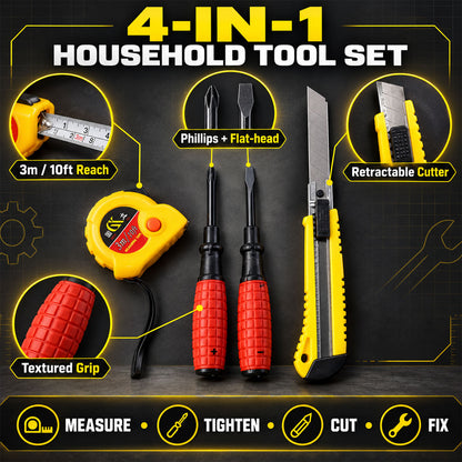 4 in 1 Hand Tool Kit for Garage and Hardware Repairs, Compact Tool Set (1 Set)