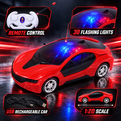 Rechargeable RC Sports Car Toy with 3D Sparkling LED Lights for Kids (1 Pc)