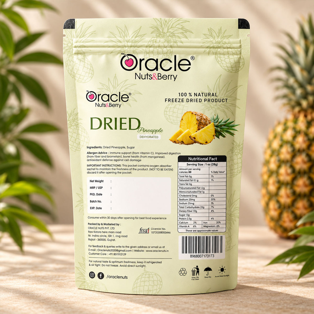 Dried Pineapple Slices Premium Sweet Dehydrated Tropical Fruit Snack Treat (250g)