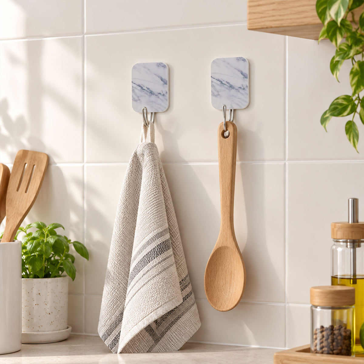 Cartoon Adhesive Kitchen Hooks for Towels, Ladles, Aprons and Keys (2 Pc Set)