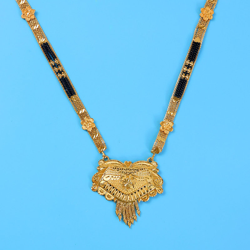 Elegant Gold-Plated Mangalsutra Necklace Set with Traditional Intricate Detailing