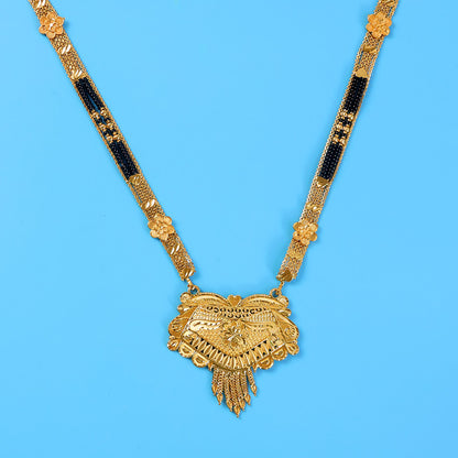 Elegant Gold-Plated Mangalsutra Necklace Set with Traditional Intricate Detailing
