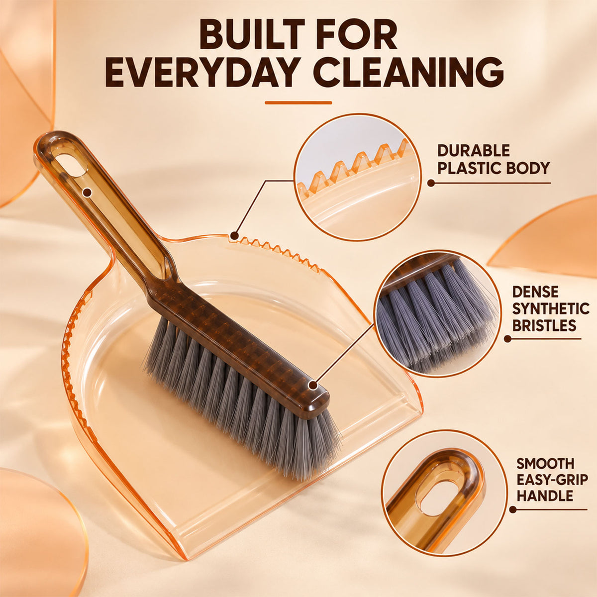 Plastic Dustpan and Hand Brush for Kitchen and Everyday Surface Cleaning (2 Pc Set)