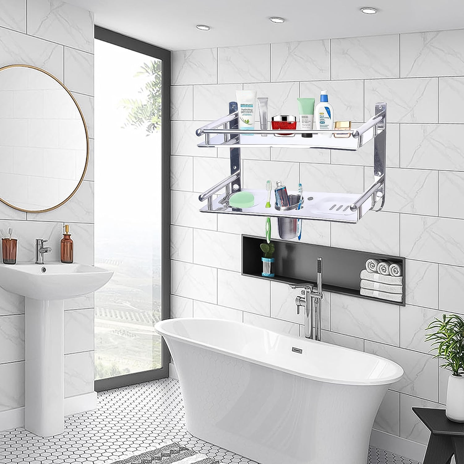 Stainless Steel 2 Tier 5 In 1 Multi Use Shelf