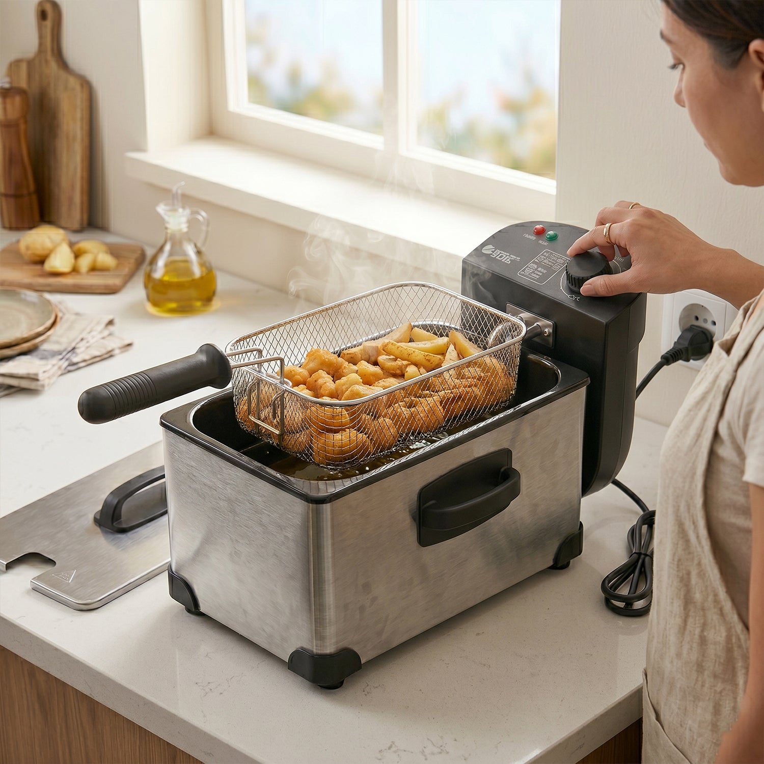 Detachable frying basket with heat-resistant handle