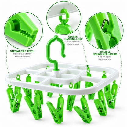 Plastic Clip Hanger Drying Rack with Detachable Hook for Socks and Small Clothes (1 Pc)