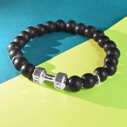 Black Matte Agate Dumbbell Bracelet