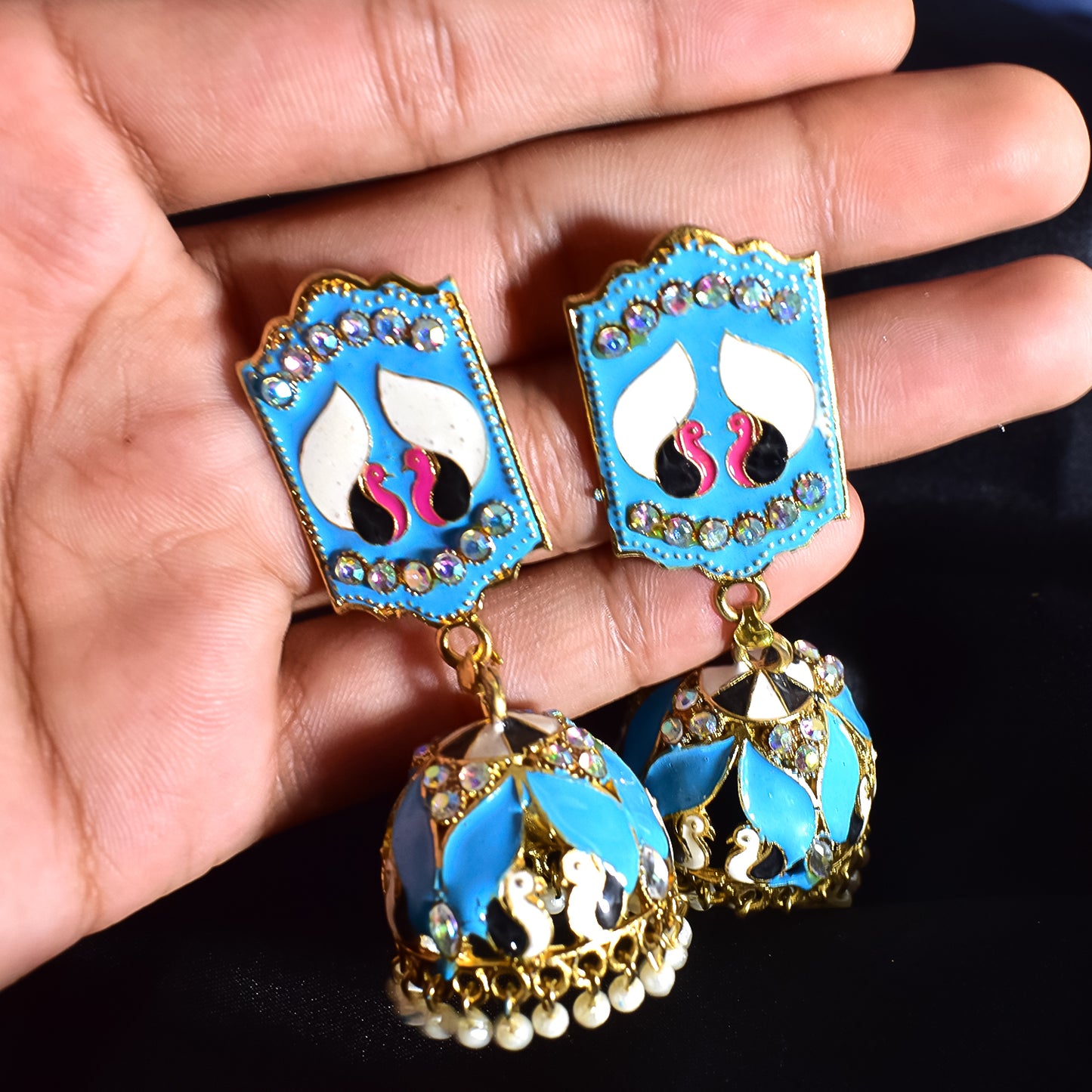 Vibrant Blue-Coloured New Design Jumka Earrings with Elegant Detailing