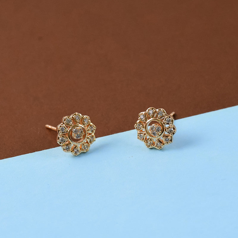 Crystal Floral Stud Earrings with Gold Finish for Women