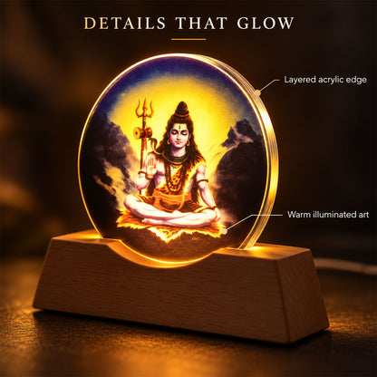 3D Mahadev LED Lamp with Wooden Base for Home Decor Shelf (1 Pc)