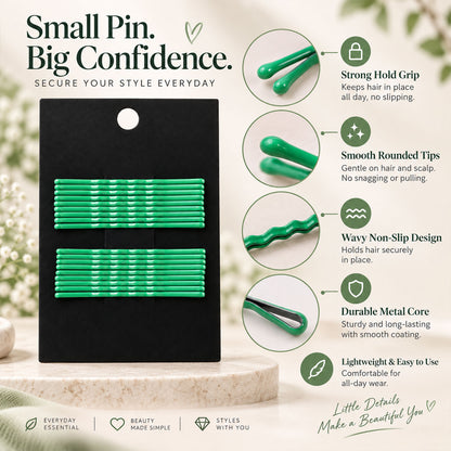 Green Metal Bobby Pins Set for Women and Girls Hair Styling (20 Pc)