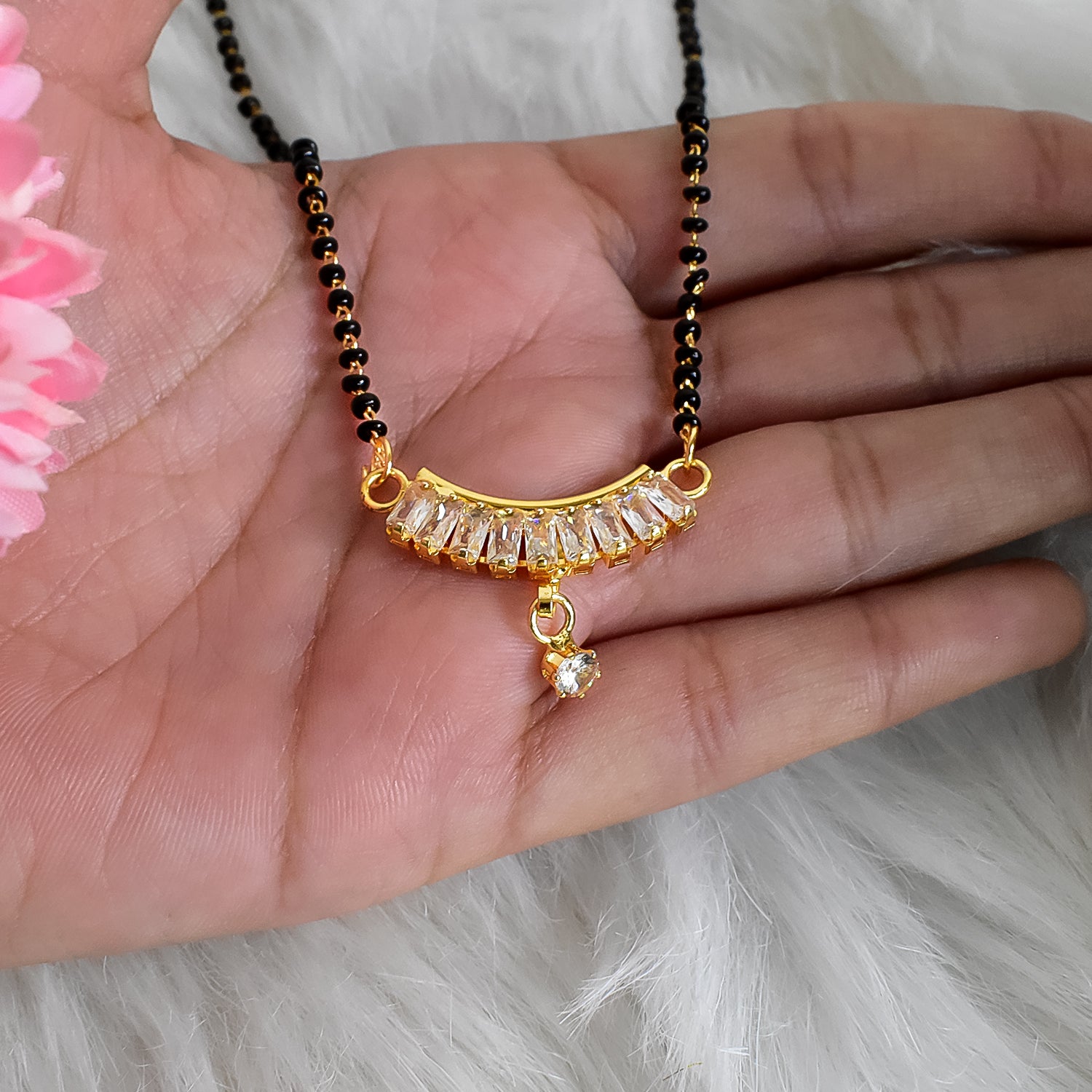 Fancy Latest Design Rose Gold Polish Diamond Mangalsutra Brass Mangalsutra