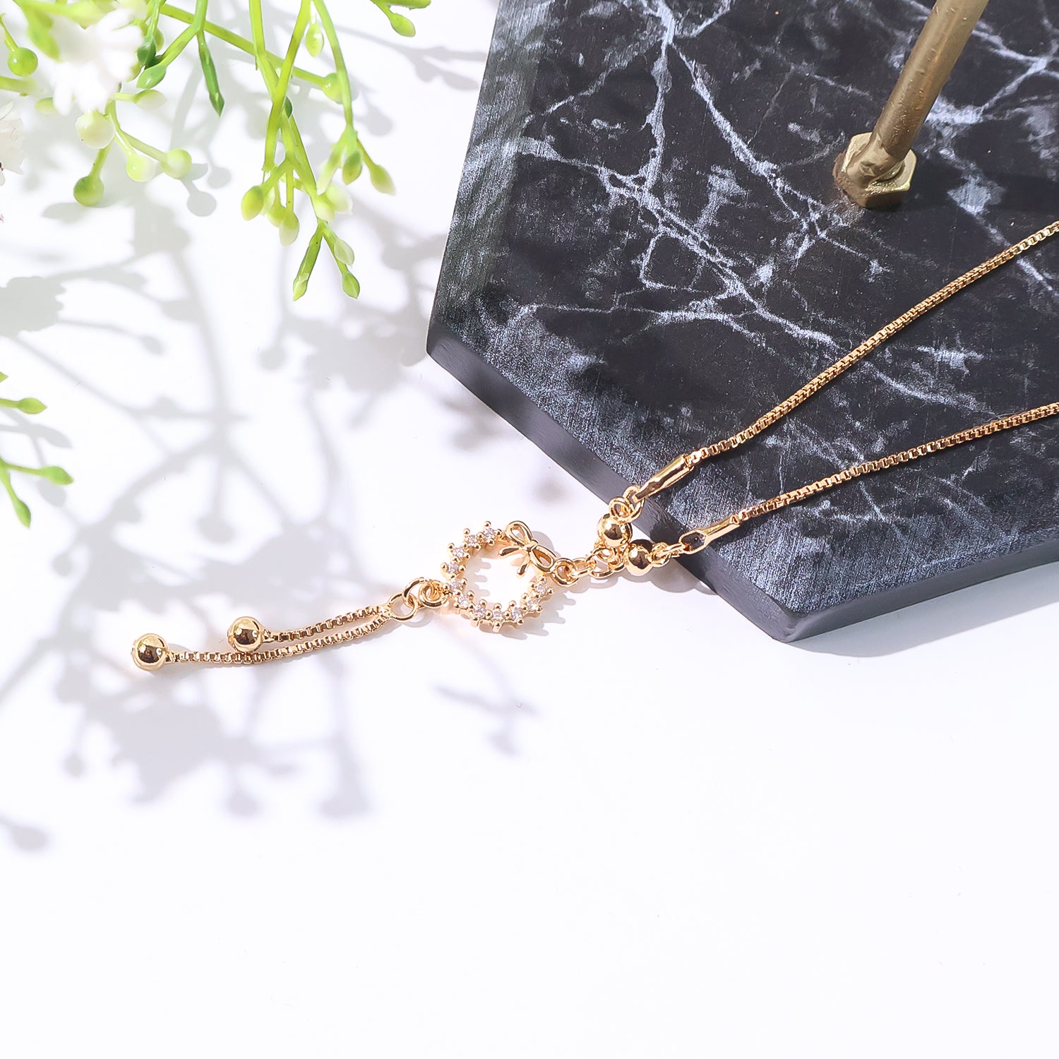 Delicate Gold-Plated Bow and Wreath Pendant Necklace for Women