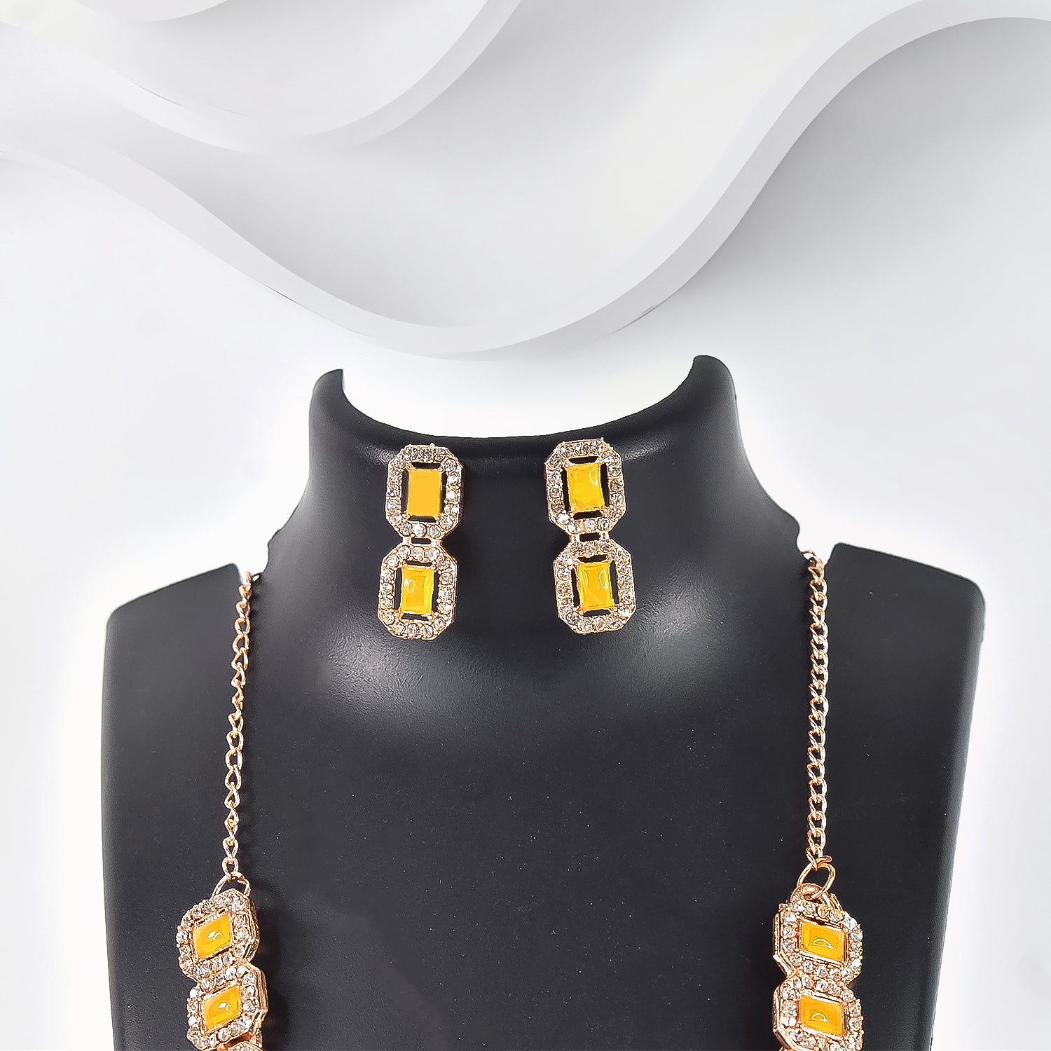 Yellow  American Diamond Studded Jewellery Necklace Set