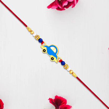 Set of multiple car design Rakhi threads, ready for gifting to young brothers.