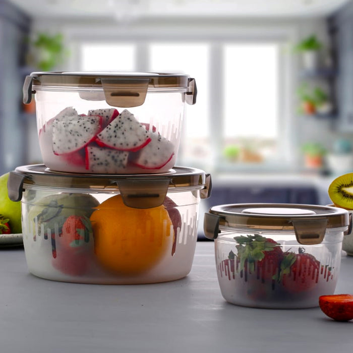 Plastic Food Storage Container with Air Tight Lid Kitchen Food Container Meat Box Fridge and Freezer Storage Boxes Bowl, 1800ML, 1200ML, 600ML Approx, (3 Pcs Set)