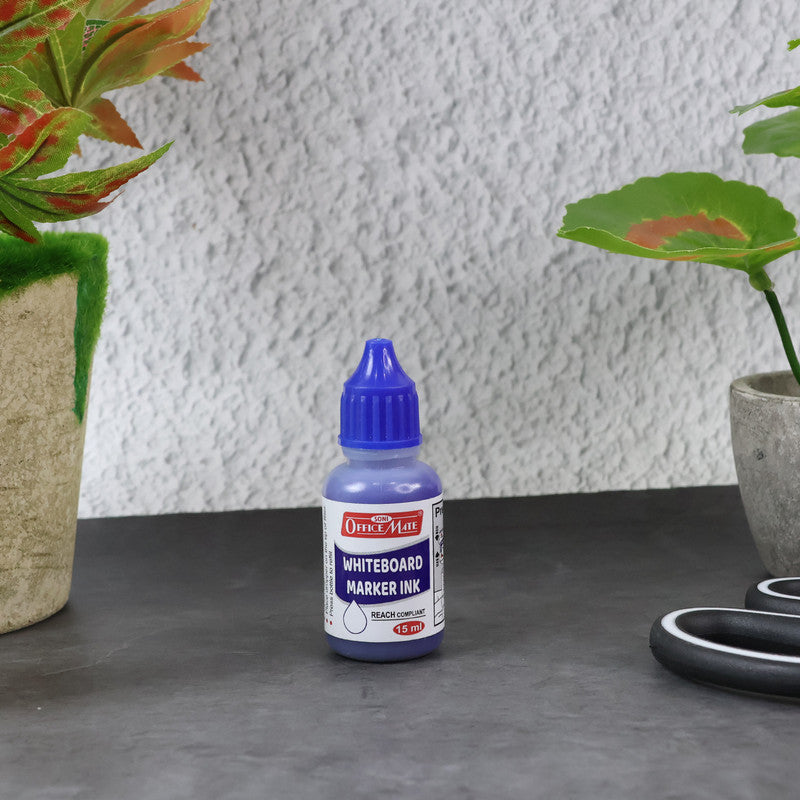 OfficeMate Whiteboard Marker Ink Blue – 15 ml Refill Bottle for Smooth & Clear Writing
