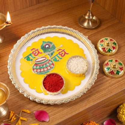 Radhe Radhe Decorative Pooja Thali with Ganesha Idol Gift Set