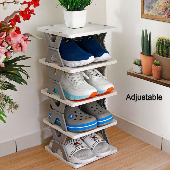 9097 Smart Shoe Rack with 6 Layer Shoes Stand Multifunctional Entryway Foldable & Collapsible Door Shoe Rack Free Standing Heavy Duty Plastic Shoe Shelf Storage Organizer Narrow Footwear Home (Mix Color )