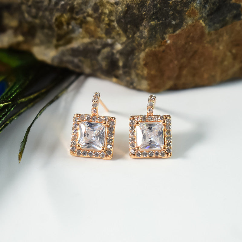 Stylish Square Cut CZ Stone Drop Earrings for Women