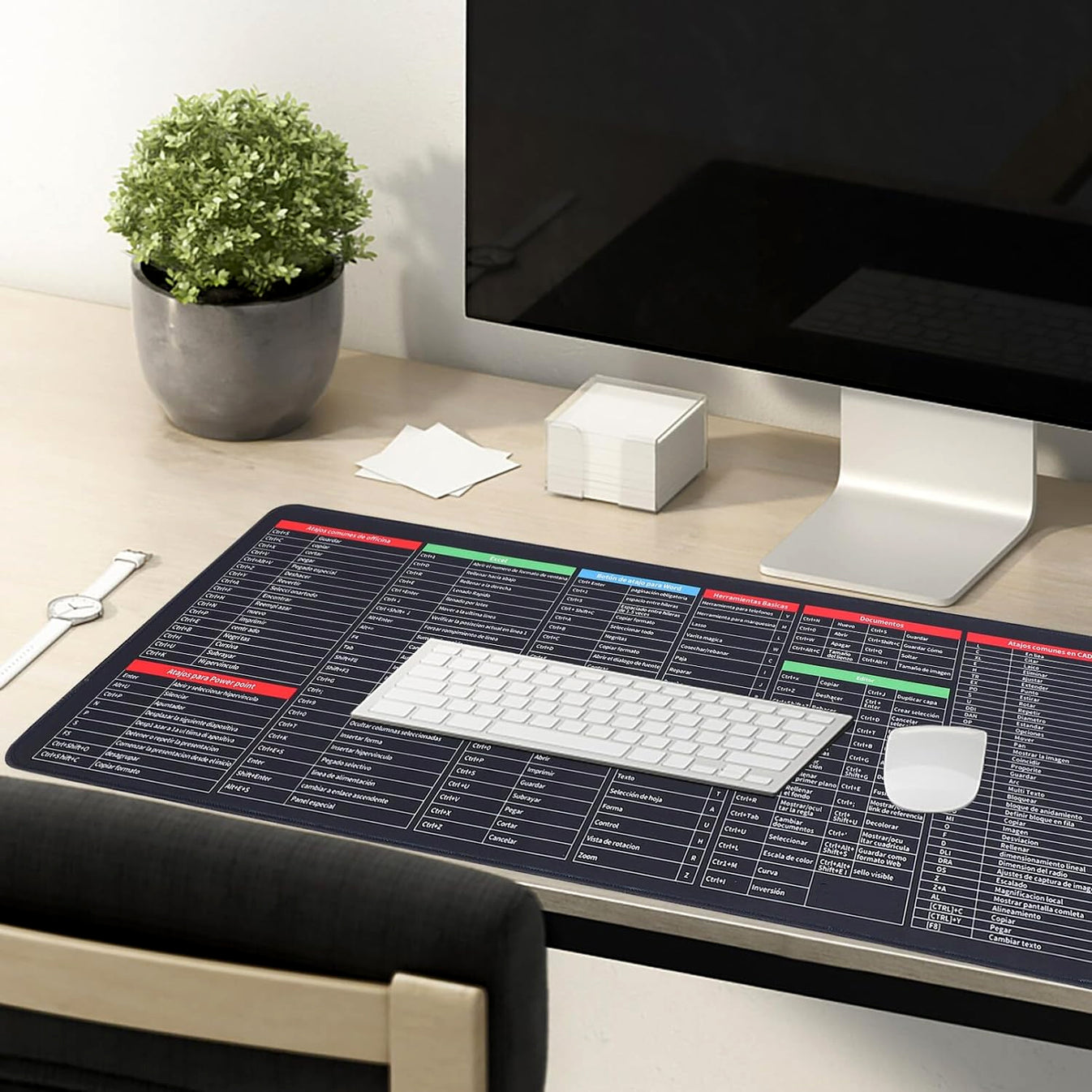 Shortcut Keyboard Mat | Large Desk Pad with Computer Keyboard Shortcuts, Anti-Slip Surface & Smooth Writing Area, Extended Mouse Pad for Office, Home, Laptop & Computer Workstation - Multi - Image 1