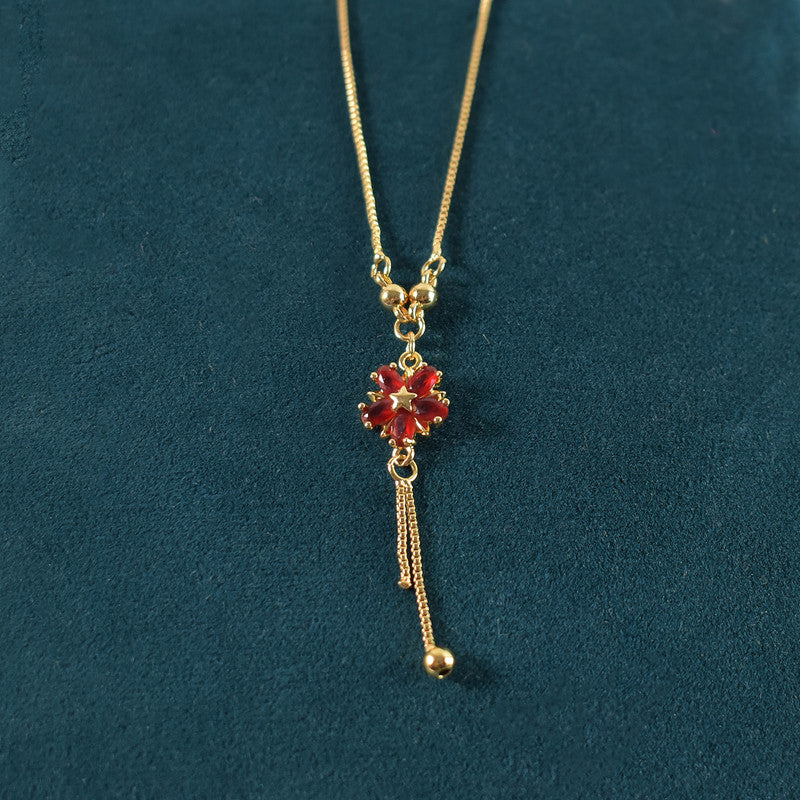 Gold-Plated Red Crystal Flower Pendant Necklace for Women